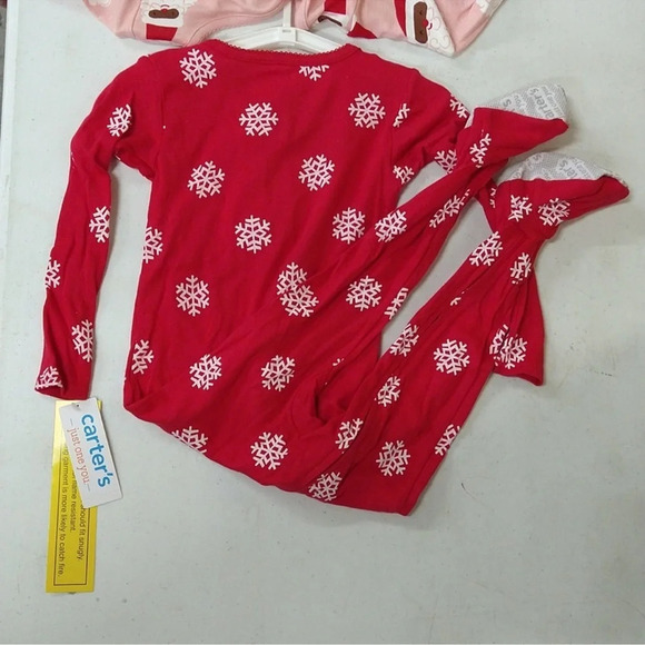 Carter's Toddler Girls' Snowflake Reindeer /Black Santa Footed Pj Set Christmas - Picture 11 of 14